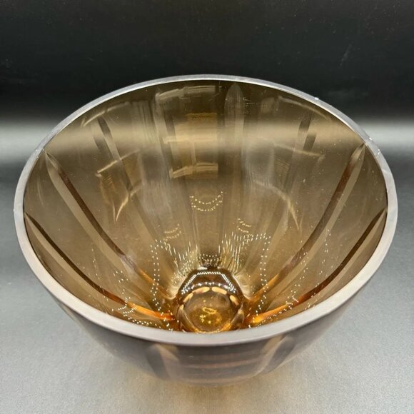 Mid-Century Modern Amber Brown Crystal Etched Glass Display or Fruit Bowl - Picture 2 of 12